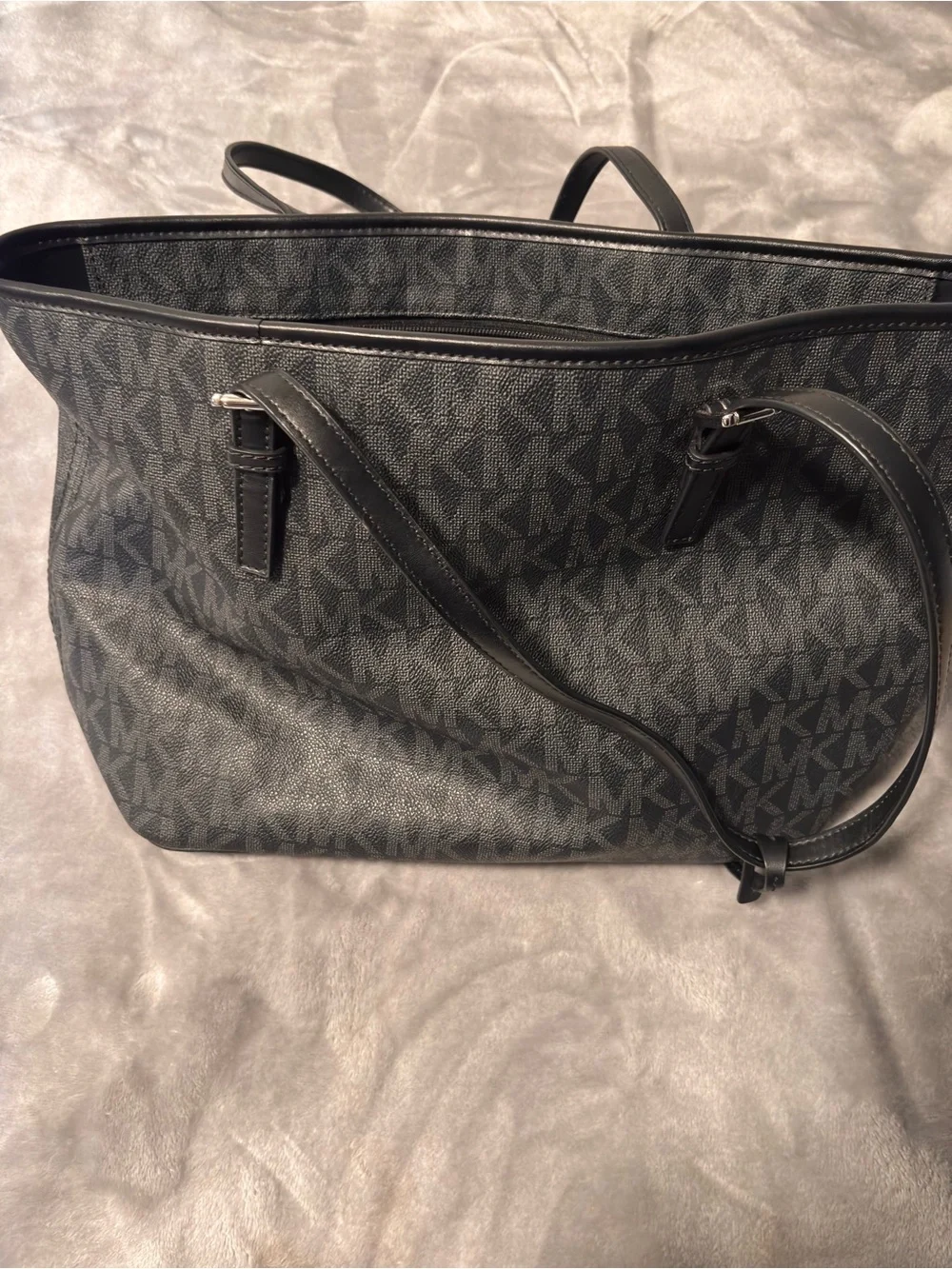 Michael Kors Black MK Monogram Tote with Silver Accent Charm